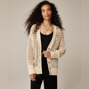 J. Crew | Montauk Open-Knit Cream V-Neck Button Cardigan Size XL